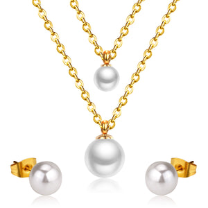 Gold/Steel One Large White Pearl Double Chain Set