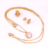 Gold/Steel with Diamonds Double Chain White Cat's Eye Stone Jewelry Set