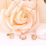 Gold/Steel with Diamonds Double Chain White Cat's Eye Stone Jewelry Set