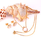 Gold/Steel with Diamonds Double Chain White Cat's Eye Stone Jewelry Set