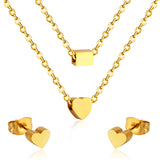 Gold/steel two-chain pendant jewelry set with rectangle and heart shapes