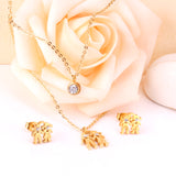 Gold/Steel Two Color Double Chain Pendant Jewelry Set with Diamonds