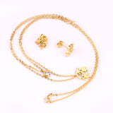 Gold/Steel Two Color Double Chain Pendant Jewelry Set with Diamonds