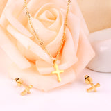 Steel/Golden Cross Cut Jewelry Set without Diamonds