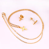 Steel/Golden Cross Cut Jewelry Set without Diamonds