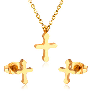 Steel/Golden Cross Cut Jewelry Set without Diamonds