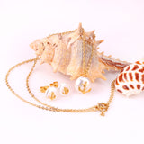 Steel/golden white pearl + anchor cut jewelry set