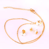 Steel/golden white pearl + anchor cut jewelry set