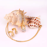 Gold/Steel Teardrop + Zirconia Pendant Jewelry Set