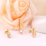 Gold/Steel Teardrop + Zirconia Pendant Jewelry Set