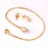 Gold/Steel Teardrop + Zirconia Pendant Jewelry Set