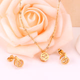 Gold/Steel Round Pendant Jewelry Set with Zirconia