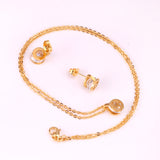 Gold/Steel Round Pendant Jewelry Set with Zirconia