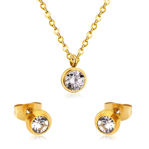 Gold/steel round jewelry set with diamond in the center