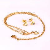 Gold/steel triangle double chain pendant set with diamond in the middle