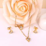 Gold/steel triangle double chain pendant set with diamond in the middle