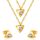 Gold/steel triangle double chain pendant set with diamond in the middle