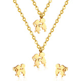 Gold/steel two children playing double chain pendant jewelry set