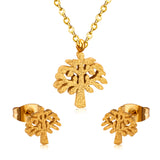 Gold/Steel Frosted/Smooth Flower Shape Jewelry Set without Diamonds