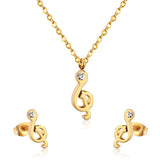 Gold/Steel Music Note Cut Jewelry Set with Diamonds