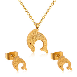 Gold/Steel Cut Dolphin Leaping Out of Water Frosted Set without Diamonds