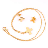 Steel/golden cross shape cut jewelry set without diamonds