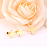 Steel/golden cross shape cut jewelry set without diamonds