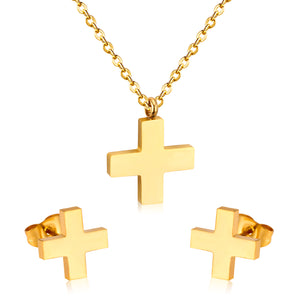 Steel/golden cross shape cut jewelry set without diamonds