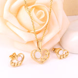 Gold/Steel Wispy Cut Heart Shape White Shell Jewelry Set