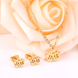 Gold/steel cut crown shape jewelry set with diamonds