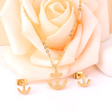 Gold/Steel Frosted/Smooth Cut Anchor Shape Jewelry Set with/without Diamonds