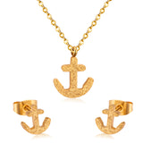 Gold/Steel Frosted/Smooth Cut Anchor Shape Jewelry Set with/without Diamonds