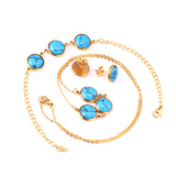 Steel/Gold Deep Red Chrysoberyl/Blue Turquoise/Red Turquoise + Bracelet Jewelry Set