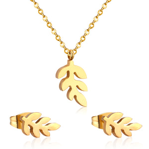 Steel/Gold Leaf Cut Jewelry Set without Diamonds