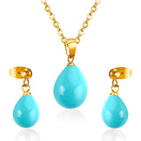 Steel/Gold White & Light Blue Shell Jewelry Set