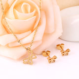 Gold/steel cut butterfly shape frosted jewelry set without diamonds