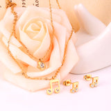 Gold/Steel Two Chain Pendant Jewelry Set with Diamond Music Symbol