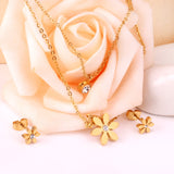 Gold/Steel Two-Chain Pendant Jewelry Set with Diamonds in the Shape of a Snowflake