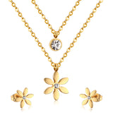 Gold/Steel Two-Chain Pendant Jewelry Set with Diamonds in the Shape of a Snowflake