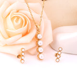 Fashion White Imitation Pearls Crystal Pendant Necklace Stud Earrings For Women Wedding Jewellry Sets bijoux femme