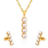 Fashion White Imitation Pearls Crystal Pendant Necklace Stud Earrings For Women Wedding Jewellry Sets bijoux femme