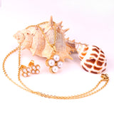 Steel/golden four-flower white pearl+diamond jewelry set