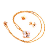 Steel/golden four-flower white pearl+diamond jewelry set