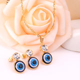 Steel/Golden Glitter Eye Pendant Jewelry Set with Diamonds