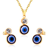 Steel/Golden Glitter Eye Pendant Jewelry Set with Diamonds