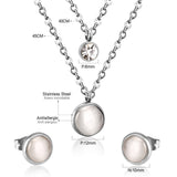 Gold/Steel with Diamonds Double Chain White Cat's Eye Stone Jewelry Set