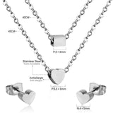 Gold/steel two-chain pendant jewelry set with rectangle and heart shapes