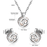 Gold/Steel Round Pendant Jewelry Set with Zirconia