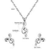 Gold/Steel Music Note Cut Jewelry Set with Diamonds