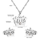 Gold/steel cut crown shape jewelry set with diamonds